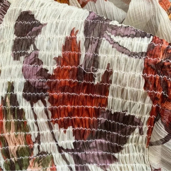 Zara Women’s Blouse Fall Leaf Ruffle Long Sleeve Peasant Flutter Sleeve Sheer M - Picture 11 of 16